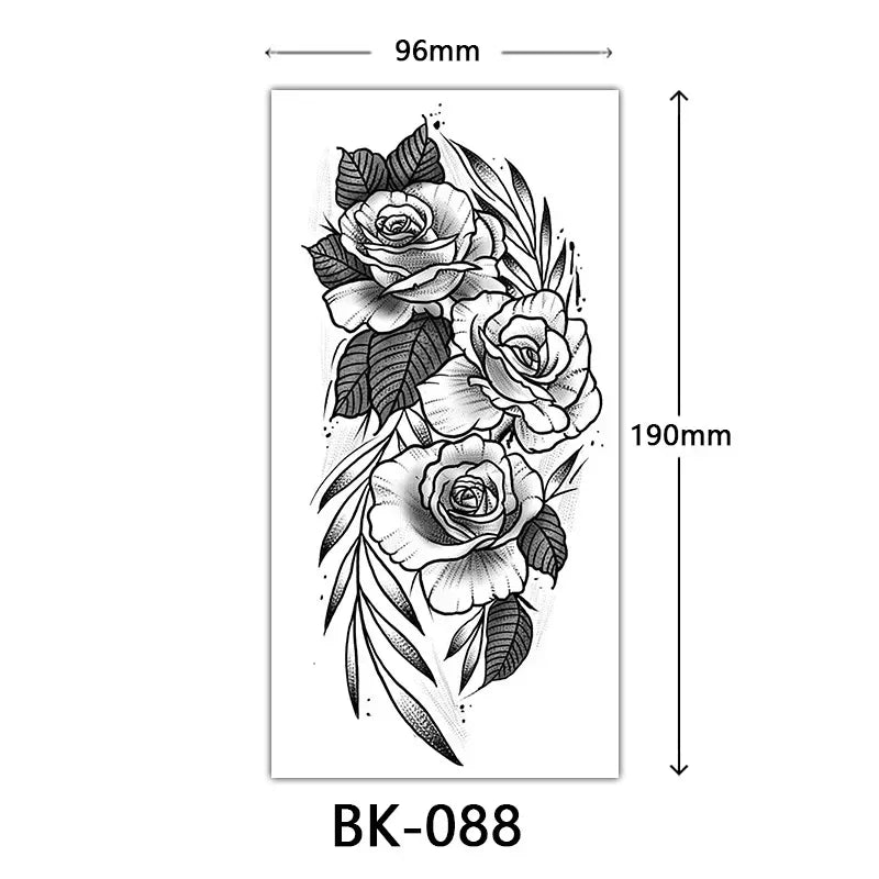 Rosenblüten-Tattoo Temporäres wasserdichtes Schmetterlings-Fake-Tattoo für Frauen Schwarzes Blumen-Skizzen-Tattoo-Aufkleber