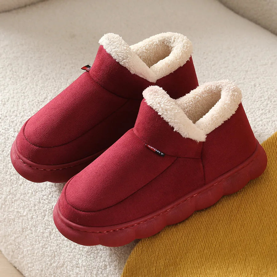 Asgard Herren Plüsch Plattform Hausschuhe Winter Warm Draußen Rutschfest Flauschig Weich Baumwollstiefel Innenmode Gemütlich Furry Flach-Hausschuh