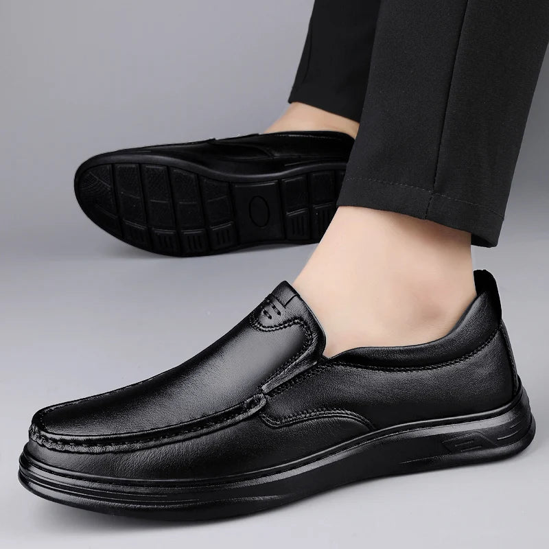 Men's Flats Classic All-match Mens Loafers Male High Quality Comfortable Dress Shoes Genuine Leather Mens Slip on Business Shoes - Sun Studio