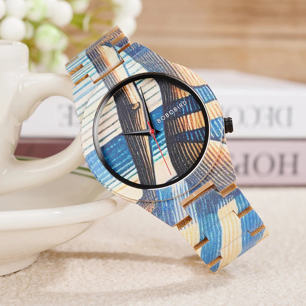 Men's Watches BOBO BIRD Bamboo Quartz Watch Pattern Printing Colorful Wooden Wristwatch 2025 New - Sun Studio