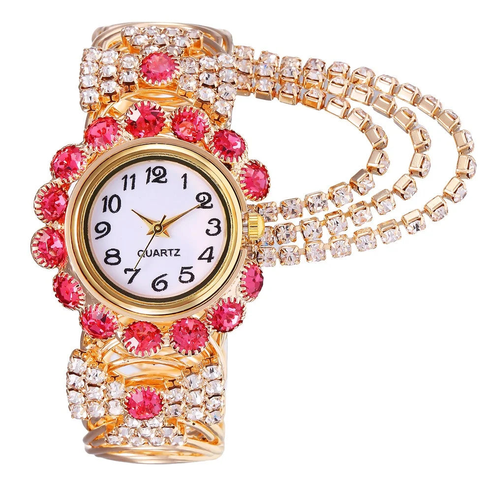 5PCS Luxury Rhinestone Women Watches Jewelry Set Fashion Adjustable Bangle Ladies Quartz Wristwatch Reloj Mujer（Without Box） - Sun Studio