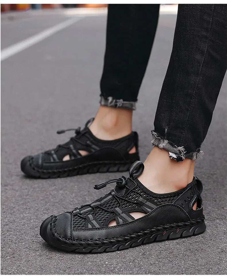 Hot Sale Summer Men's Sandals Outdoor Non-slip Men's Beach Sandals Handmade Genuine Leather Men's Shoes Fashion Men Sneakers - Sun Studio