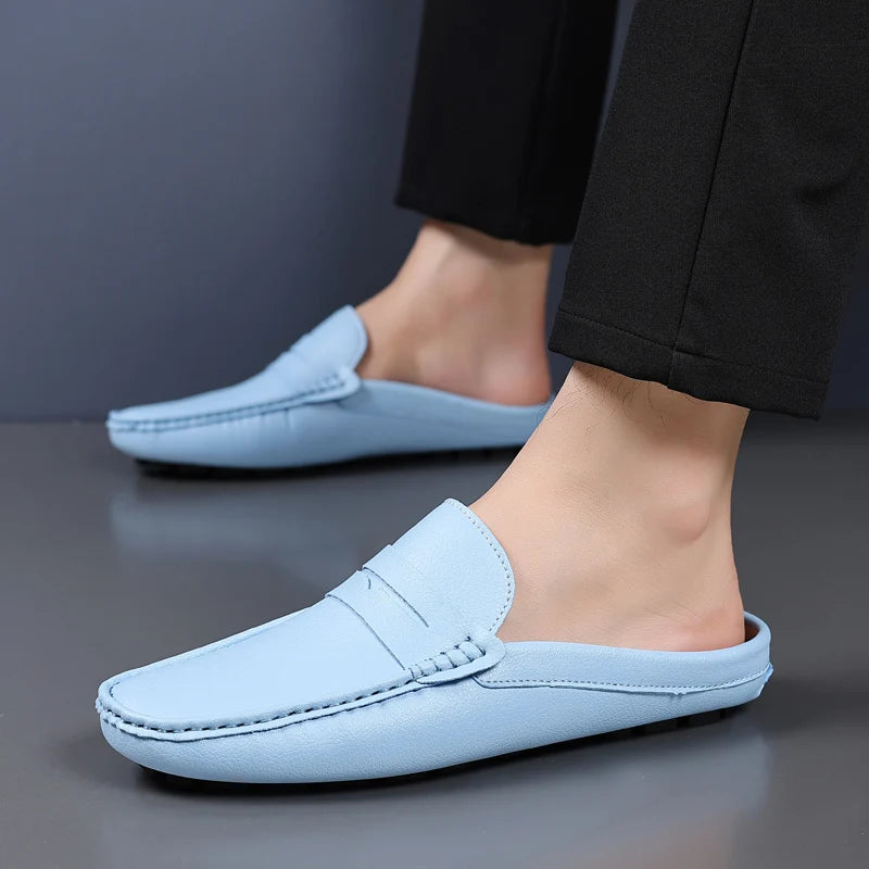 YRZL Slipper Sommer Slip-On Halbschuhe für Männer PU Leder Hausschuhe Lässige Atmungsaktive Bequeme Slipper Mokassins Lässige Schuhe Männer
