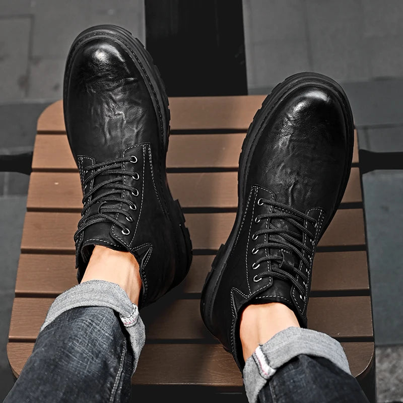 British Style Men's Interview Formal Boots High-end Business Short Boots Men's Winter Ankle Boots Trend High Top Shoes - Sun Studio