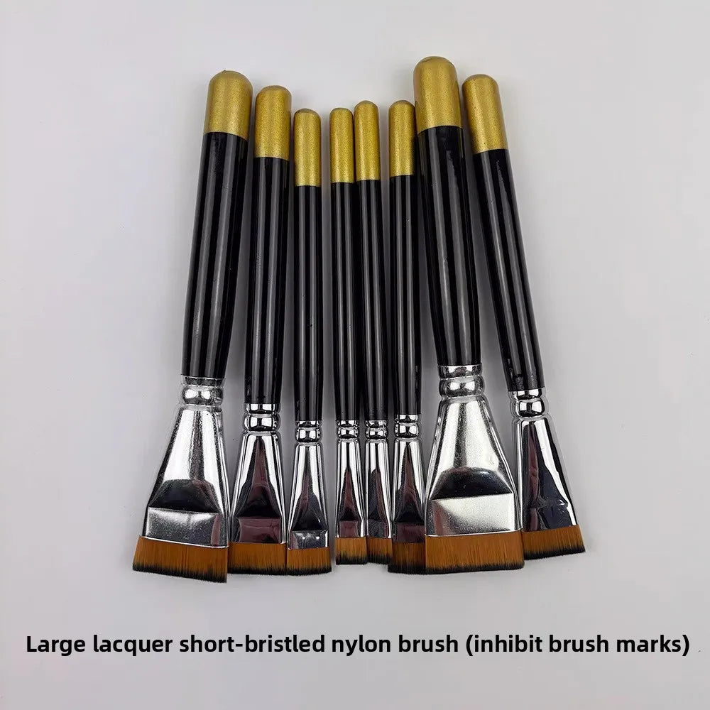 Professional Lacquer Art Brushes Set - 4pcs Short Hair Nylon Flat Brushes for Lacquerware, Oil Painting & Fine Art Tools - Sun Studio