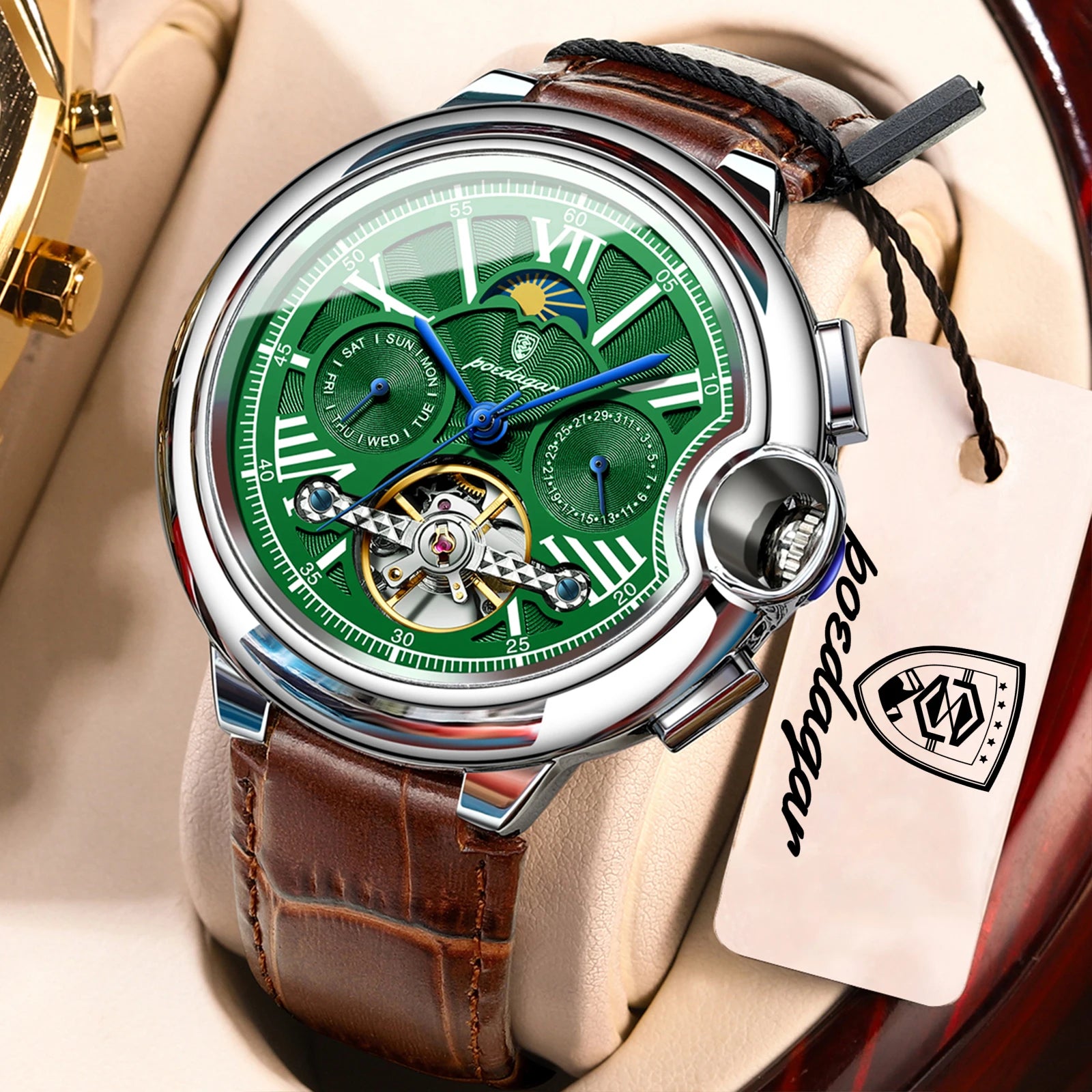 POEDAGAR Luxury Male Watch Business Date Week Stainless Steel Tourbillon Men Clock Waterproof Automatic Mechanical Men's Watches - Sun Studio