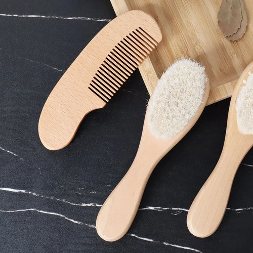 2PCS/Set Baby Hair Brush And Comb Set for Newborn Wood Comb For Hair Massage Bath Shower Mini Baby Brush Kids Pocket HairBrush - Sun Studio