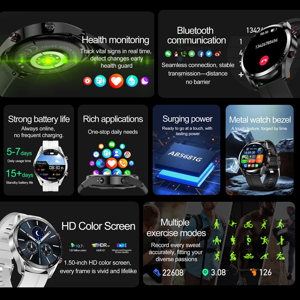 ChiBear New 1.53inch Bluetooth Call Smart Watch Men Multi-Sport Mode Heart Rate Health Monitoring Waterproof Business Smartwatch - Sun Studio