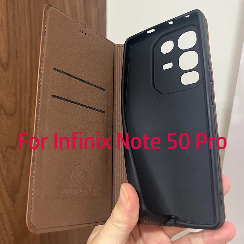 Magnetic Genuine Leather Skin Flip Wallet Book Phone Case Cover On For Infinix Hot Note 30 40 50 50i 60 Pro Plus 4G 5G Note60 - Sun Studio