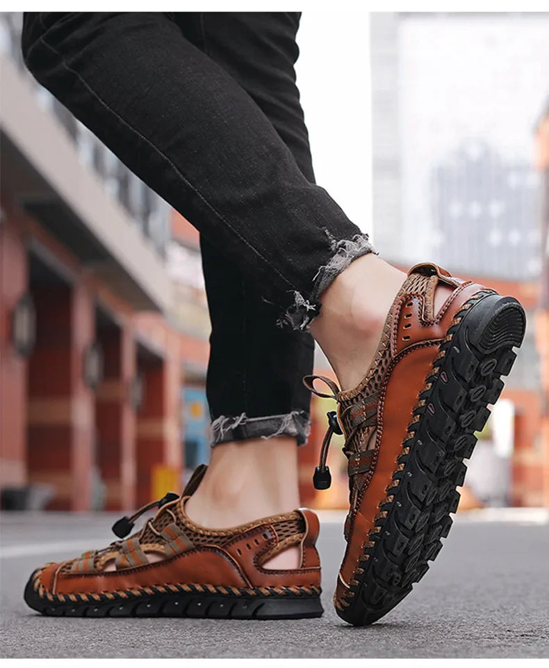 Hot Sale Summer Men's Sandals Outdoor Non-slip Men's Beach Sandals Handmade Genuine Leather Men's Shoes Fashion Men Sneakers - Sun Studio