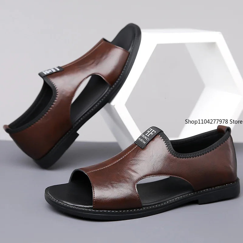 Sandals for Men Brand Casual Shoes Outdoor 2025 New Men's Slippers Comfortable Beach Shoes High Quality Leather Men Flat Sandals - Sun Studio