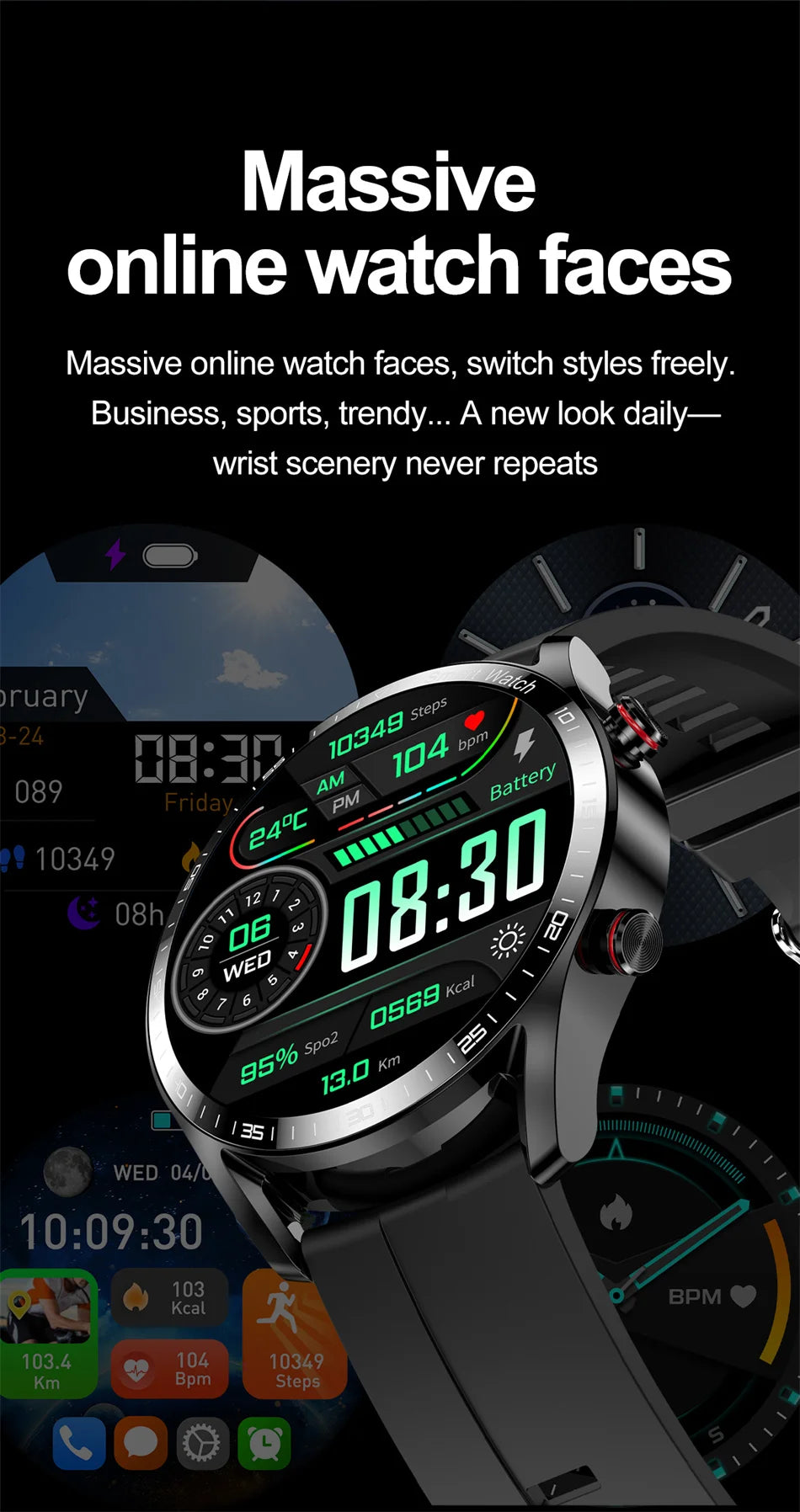ChiBear New 1.53inch Bluetooth Call Smart Watch Men Multi-Sport Mode Heart Rate Health Monitoring Waterproof Business Smartwatch - Sun Studio