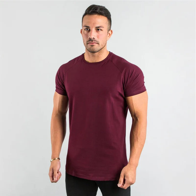 Gym T-shirt Men Short sleeve Cotton T-shirt Casual blank Slim t shirt Male Fitness Bodybuilding Workout Tee Tops Summer clothing - Sun Studio