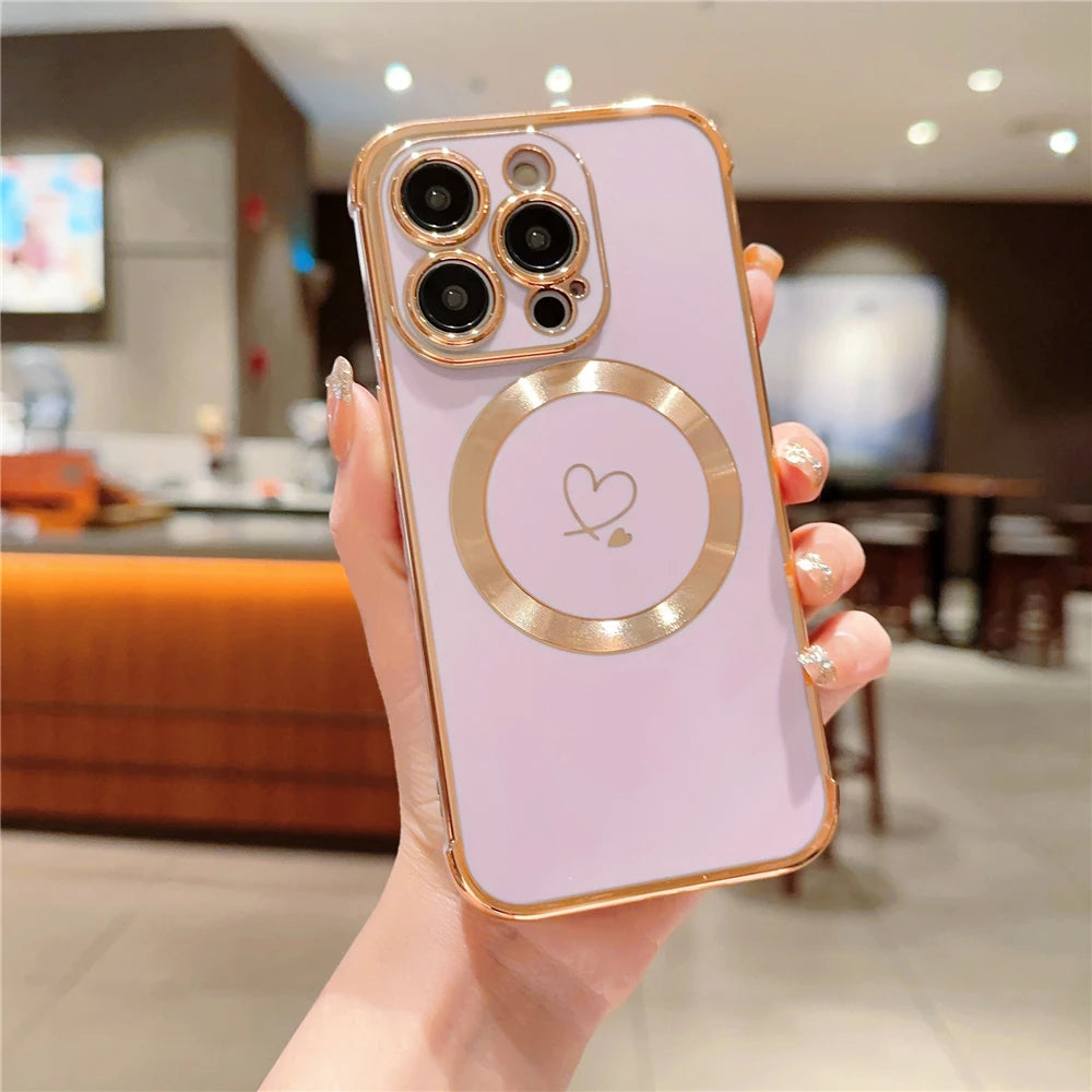 For iPhone 15 Pro Max Luxury Magsafe Magnetic Cute Plating Frame Phone Case For iPhone 11 12 13 14 15 16 Plus 17 Air Back Cover - Sun Studio