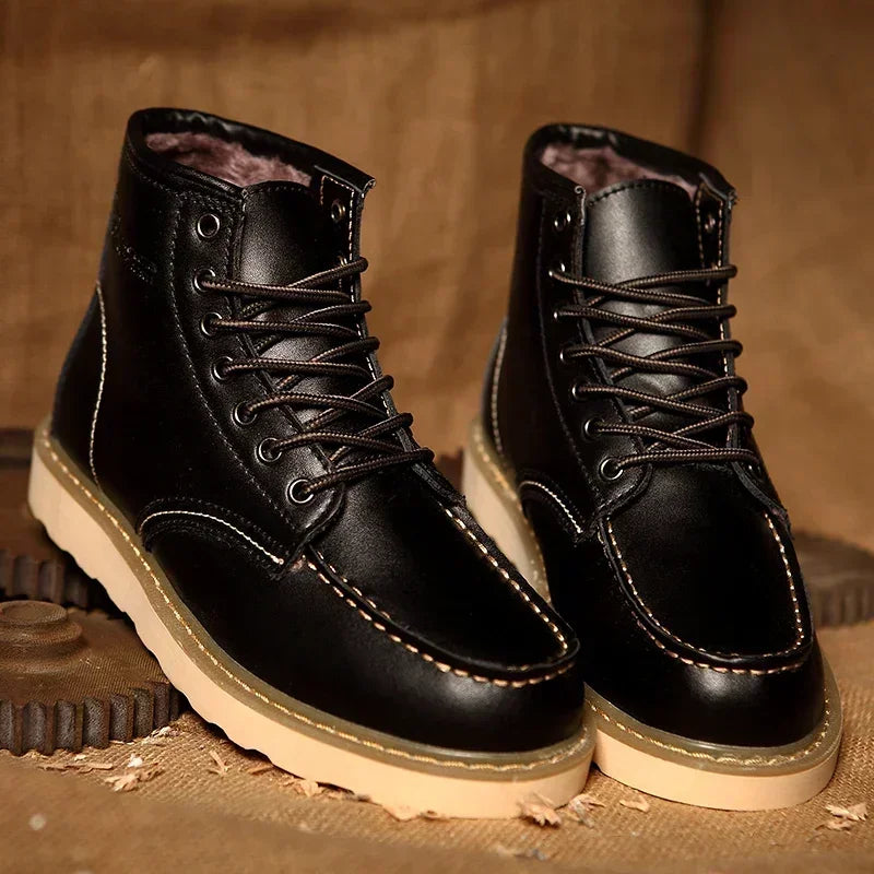 Winter Leather Men Boots Warm Mens Snow Boots with Fur Waterproof Handmade Male Ankle Boots No-slip High Top Male Work Shoes - Sun Studio