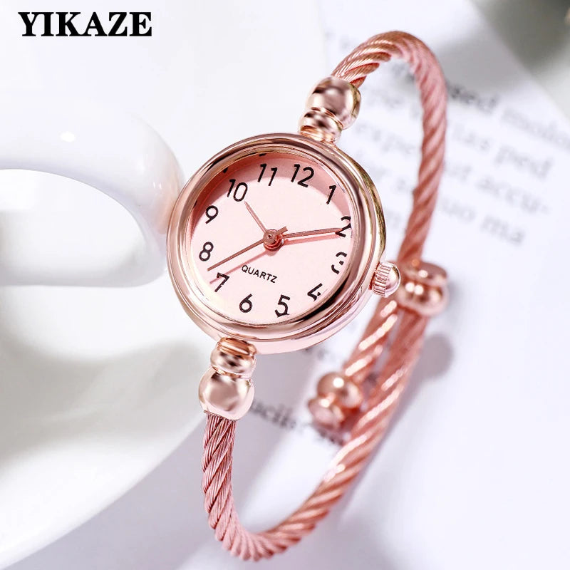 YIKAZE Damen Armbanduhr Retro Gold Armreif Damen Uhren Edelstahl Retro Damen Quarz Armbanduhr Uhr Festtagsuhr