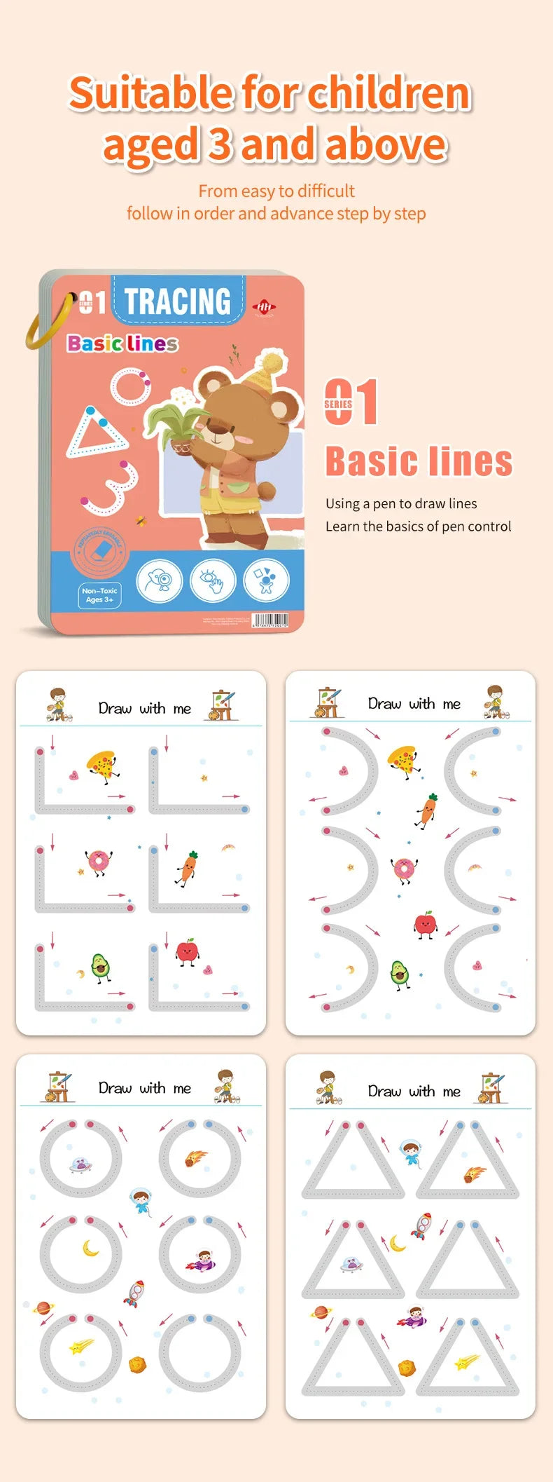 Reusable Pen Control Training Book for Children Magical Tracing Workbook Montessori Educational Calligraphy Practice Copybook - Sun Studio
