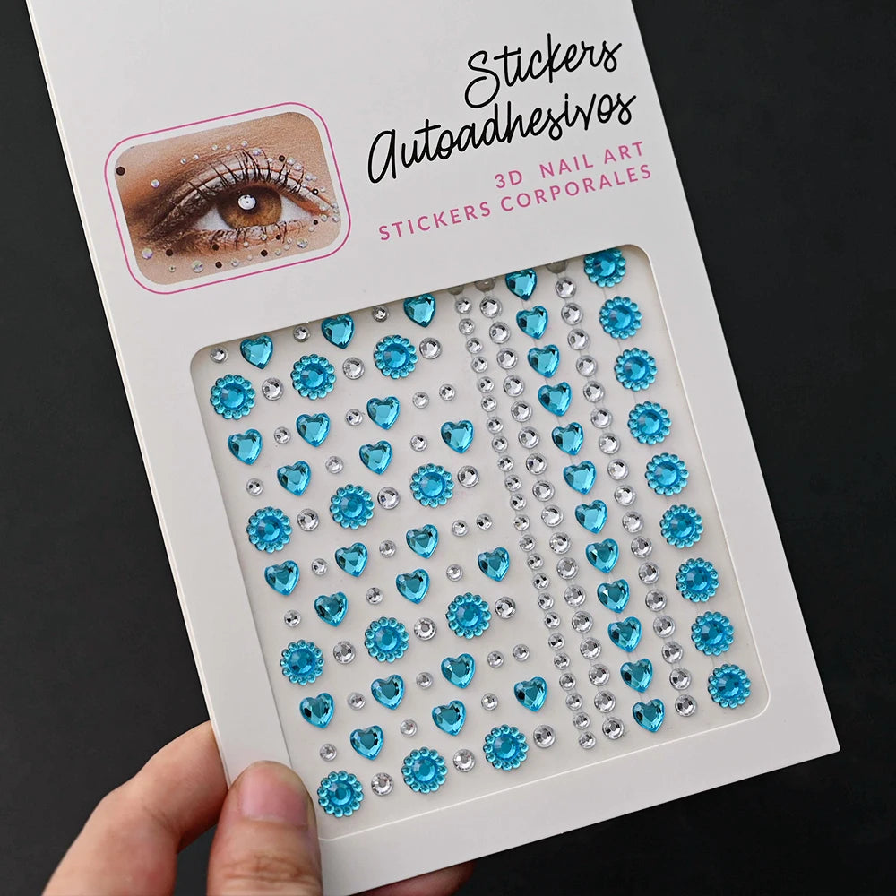 1 Stück Gesicht Diamant-Gem-Sticker, 5D, bunte Strass-Tattoo-Aufkleber, für Festival, Nagel, Körper-Make-up, Bling-Schmuck, DIY Gesichtssticker