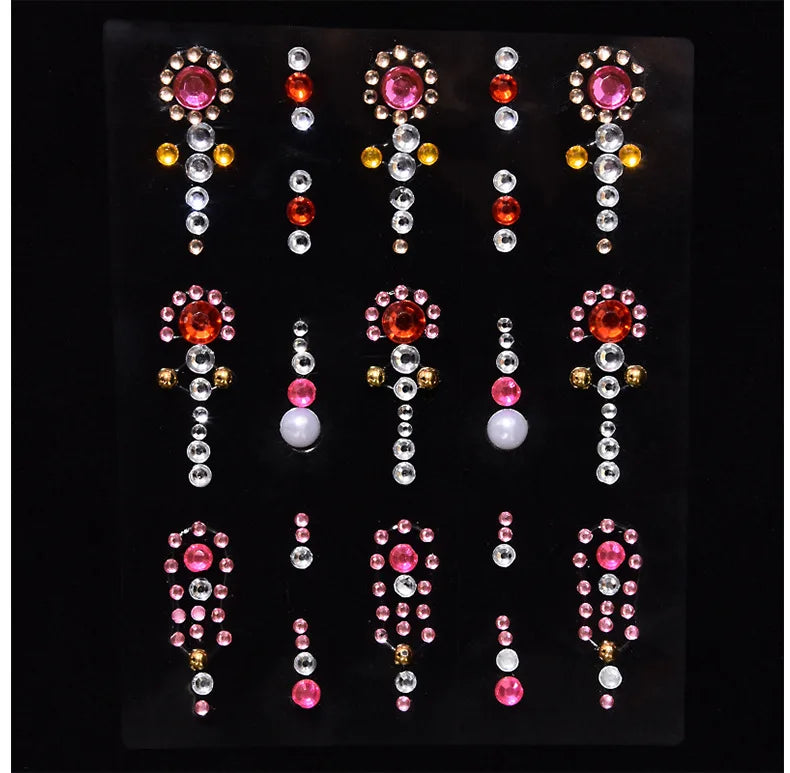1 Pc Disposable Tattoo Stickers Face Jewelry Color Crystal Diamond DIY Eyes Face Body Waterproof Makeup Decorations Rhinestones - Sun Studio