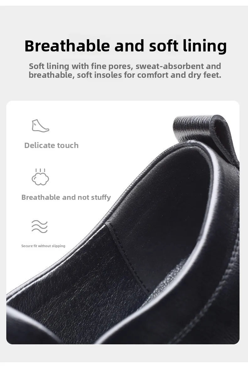 Pure Black Casual Men's Shoes Slip-On Driving Soft Bottom Anti-Slip Leather Shoes Breathable round Toe Flat Heel PVC Outsole - Sun Studio