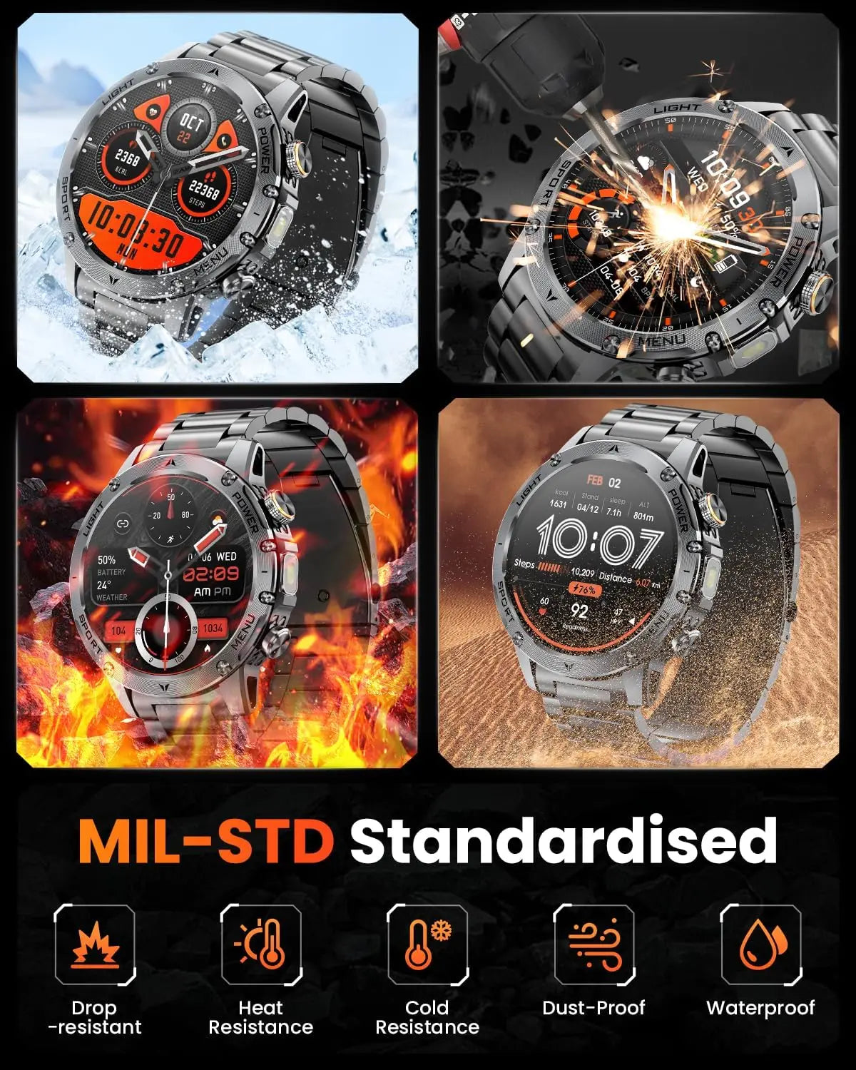 New Men Military Outdoor 1000mAh Battery Smart Watch GPS NFC Watches 3ATM Waterproof Swim 1.7-inch HD Bluetooth Call Smartwatch - Sun Studio