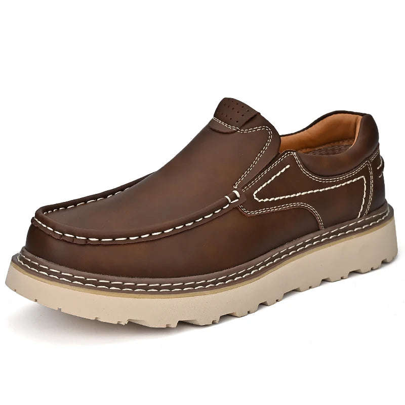 Trendy Neuer Stil Herren Echtes Leder Schuhe Dicksohlige Arbeitsschuhe Herren Oxford Schuhe Schnürschuhe Business Schuhe Outdoor Slipper