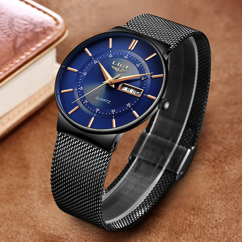 LIGE 2024 Luxus Herren Uhren Wasserdicht Ultra Dünn Datum Uhr Männer Stahlarmband Freizeit Quarz Uhr Männer Sport Armbanduhr Mann