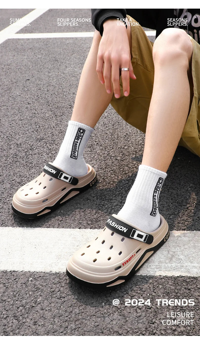 Summer new trend hole shoes outside wear cartoon fashion home home couples non-slip hole sandals beach Baotou slippers men's - Sun Studio
