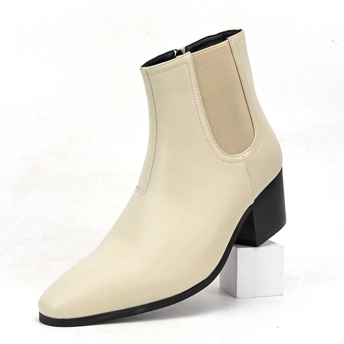 British style leather shoes Chelsea boots men's height increasing boots high-heeled men's shoes fashion short boots tide shoes - Sun Studio