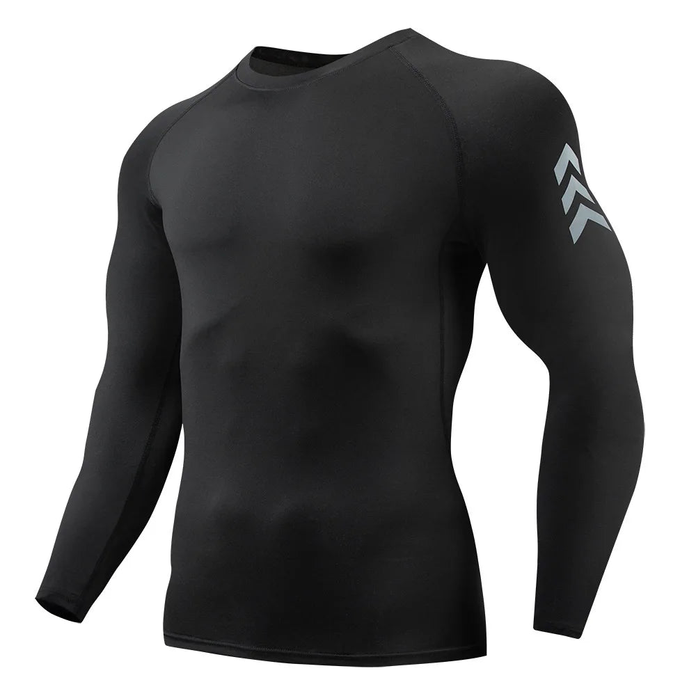 Gym Sports T-shirts for Men Long Sleeve Tights Boxing Sportswear Breathable Quick Dry Fitness Tops Male Outdoor Training Clothes - Sun Studio