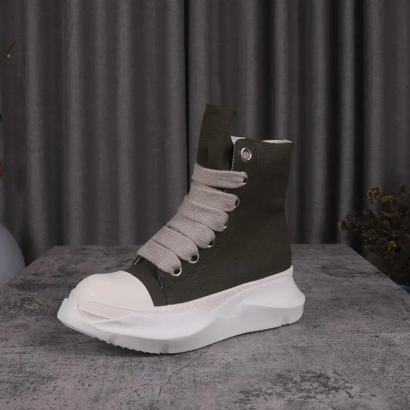 Men Women High-TOP Shoes Casual Canvas Platform Heel Sneakers Luxury Designer Jumbo Lace Up Zip Autumn Black Boots - Sun Studio