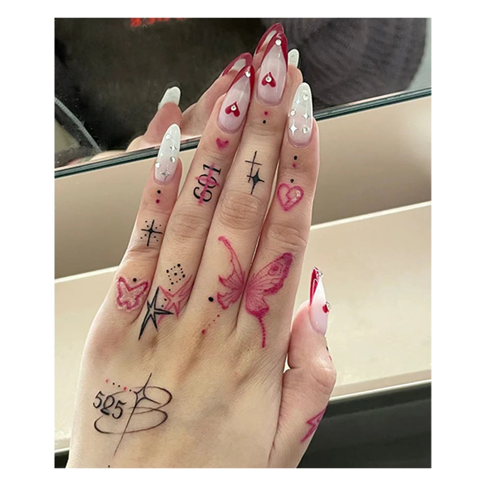Y2K & 90's Inspired Finger Tattoos - Colorful, Rectangular Design for Girls - Sun Studio