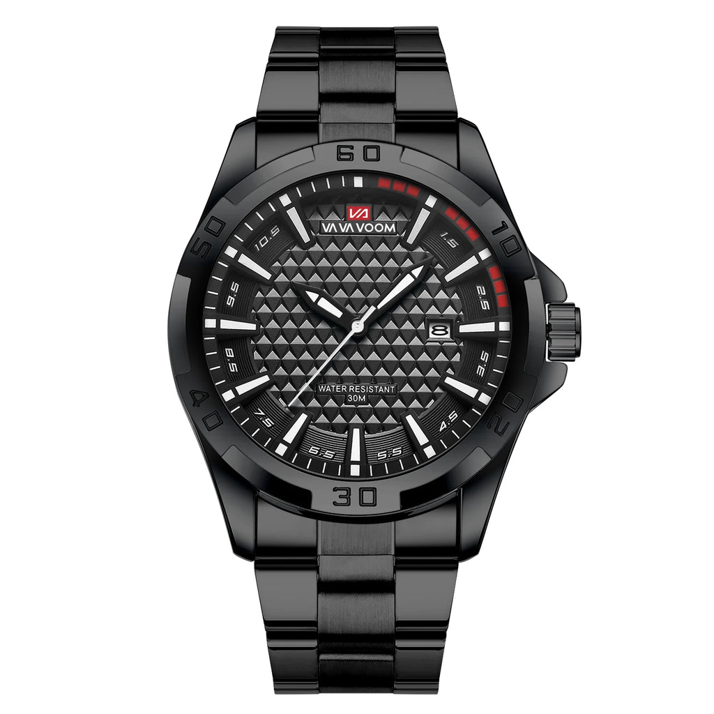 VA VA VOOM Mens Casual Sport Military Quartz Calendar Watches for Man Business Stainless Steel Waterproof Clock Relogio Masculin - Sun Studio