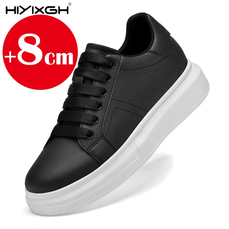 New men's leather elevator shoes 6 cm 8 cm invisible height increase white black sneakers leather height increase casual shoes - Sun Studio