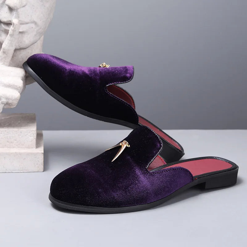 Fashion New Men Velvet Tassels Half Slippers Loafer Male Casual Purple Green Blue Black Mules Moccasins Breathable Driving Shoes - Sun Studio