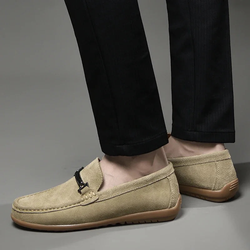Fashion Brand Men's Spring Suede Casual Leather Shoes Bean Shoes New Outdoor Men's Comfortable Soft Soled Non Slip Driving Shoes - Sun Studio