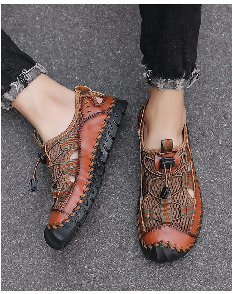 Hot Sale Summer Men's Sandals Outdoor Non-slip Men's Beach Sandals Handmade Genuine Leather Men's Shoes Fashion Men Sneakers - Sun Studio