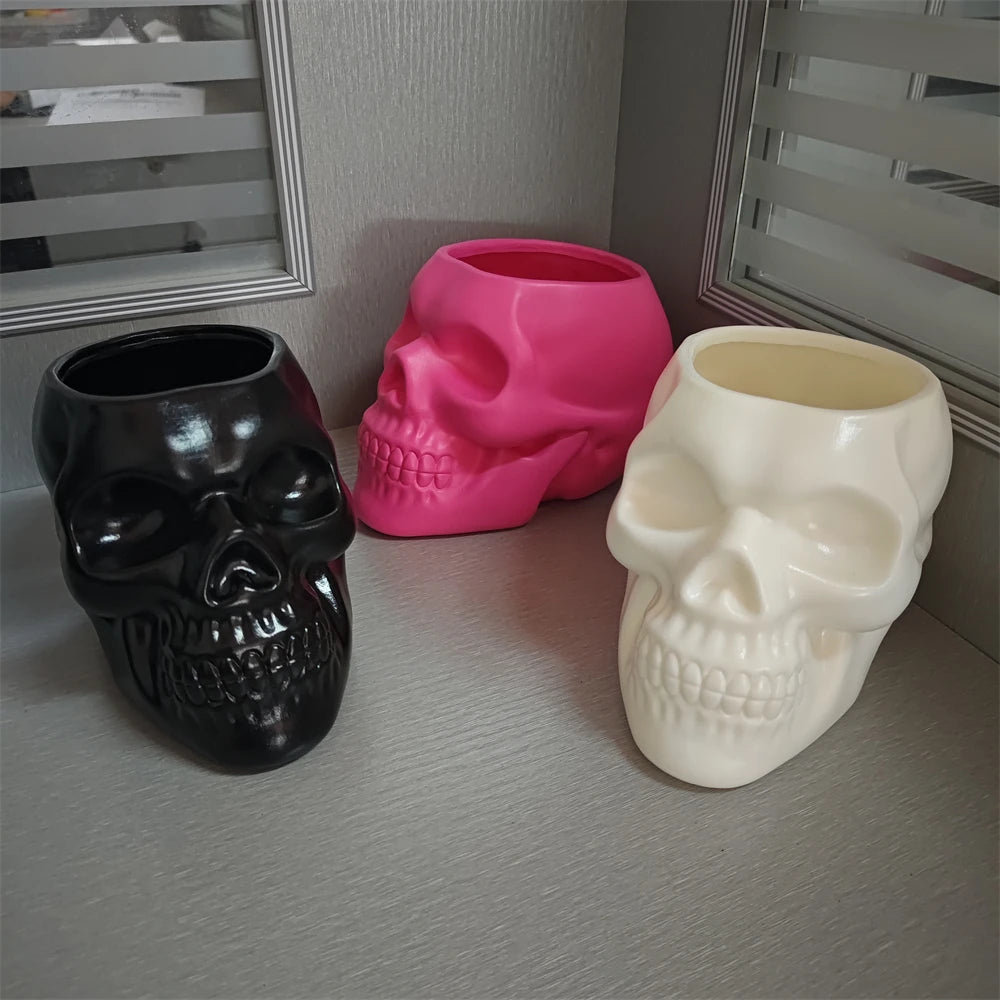 Skull Planter Vase Gothic Skull Flower Pot Goth Plant Pots Succulent Planters For Home Decor Halloween Decoration Pen Holder - Sun Studio