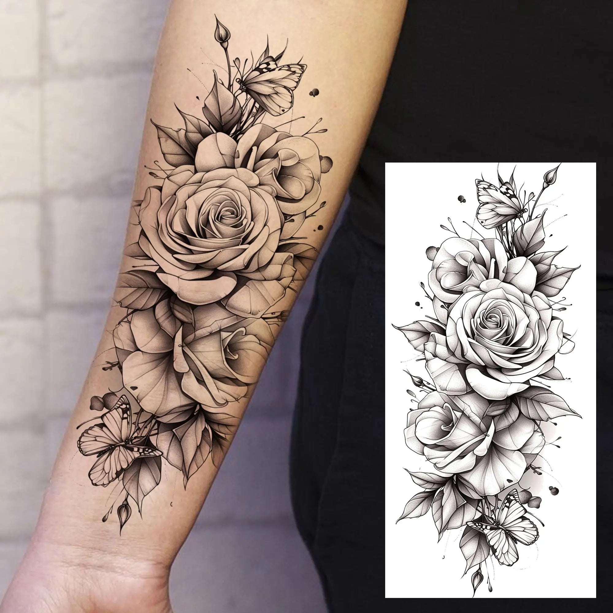 1 Sheet Beautiful Turtle With Flowers Temporary Tattoos Elephant Lion Tatoos Waterproof Realistic Animals Fake Tattoos Stickers - Sun Studio