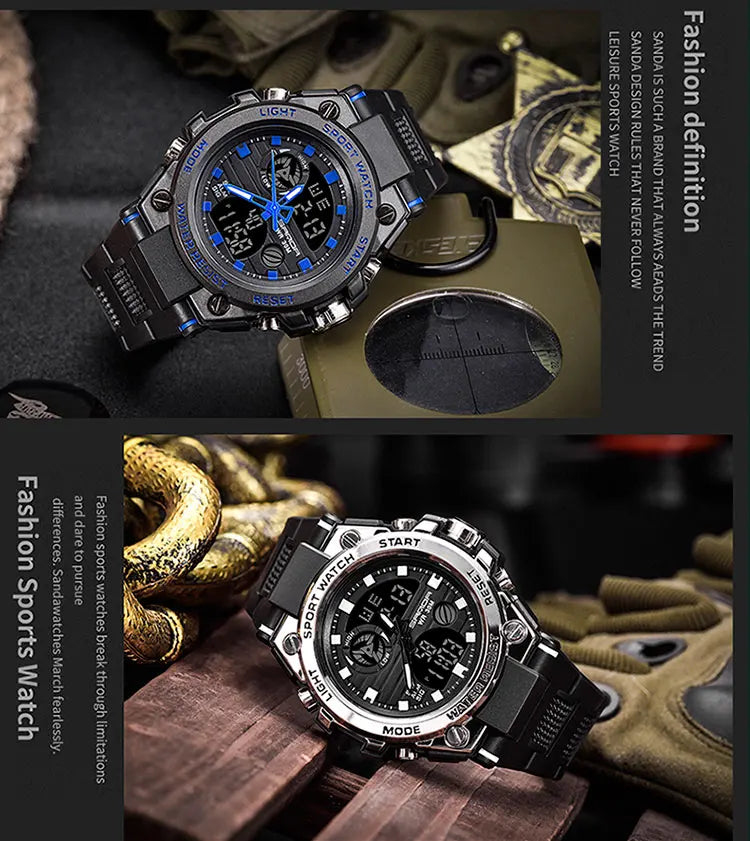 SANDA Top Luxury Watches Men Military Army Mens Watch Waterproof Sport Wristwatch Dual Display Watch Male Relogio Masculino - Sun Studio