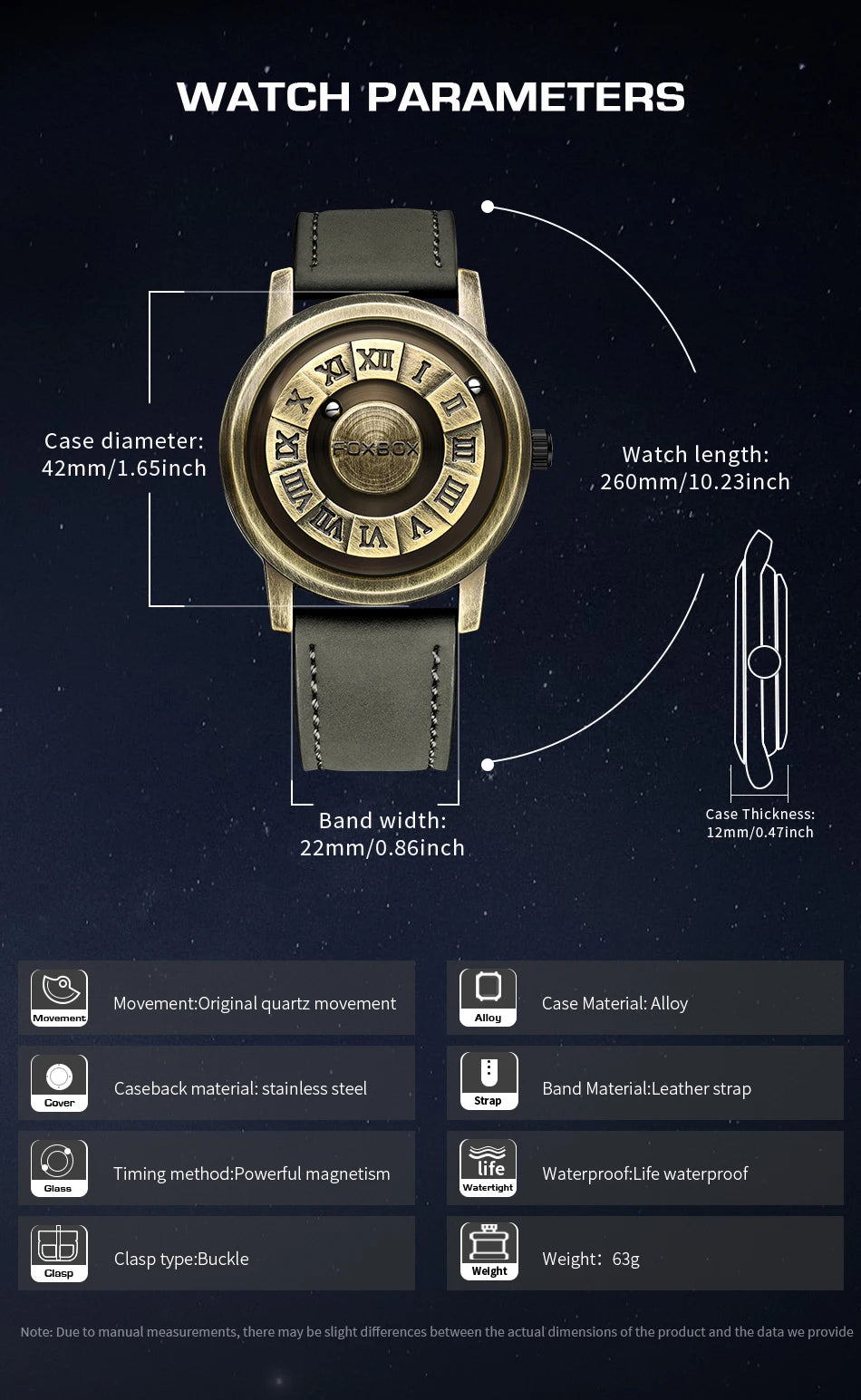 FOXBOX Men's Quartz Watch Fashion Personality Creative Scrolling Iron Ball Magnetic Pointer Waterproof for Male Watches Gift+Box - Sun Studio