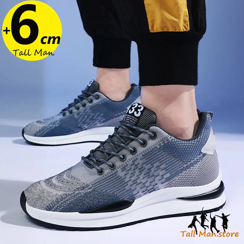 Men Sneakers Sports Lift  Height Increase Insole 6cm Mesh Plus Size 37-44 - Sun Studio