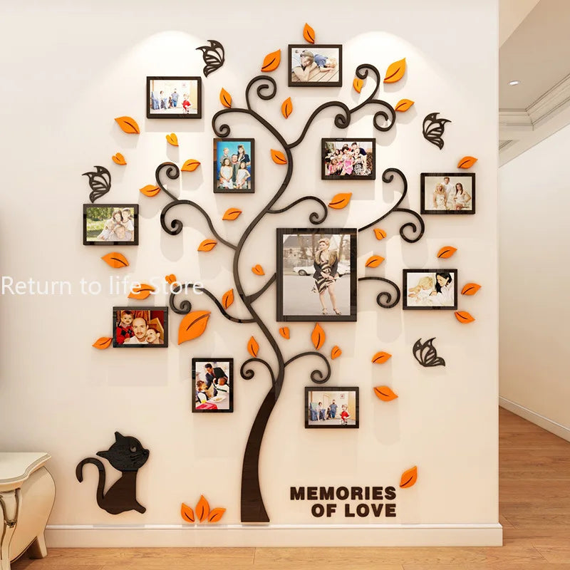 3D Acrylic Sticker Tree  Mirror Wall Decals DIY Photo Frame Family Photo for Living Room Art Home Decor picture frames wall - Sun Studio