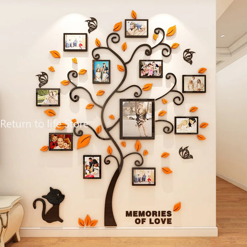 3D Acrylic Sticker Tree  Mirror Wall Decals DIY Photo Frame Family Photo for Living Room Art Home Decor picture frames wall - Sun Studio