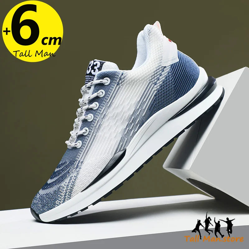 Men Sneakers Sports Lift  Height Increase Insole 6cm Mesh Plus Size 37-44 - Sun Studio