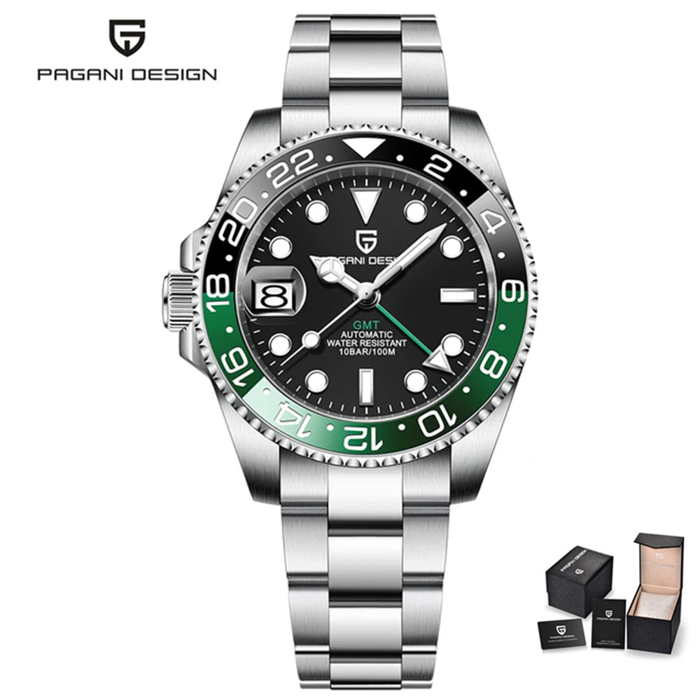 PAGANI DESIGN PD-1662 Luxury GMT Men Mechanical Wristwatch Sapphire Glass Stainless Steel 100M Waterproof Automatic Watches - Sun Studio