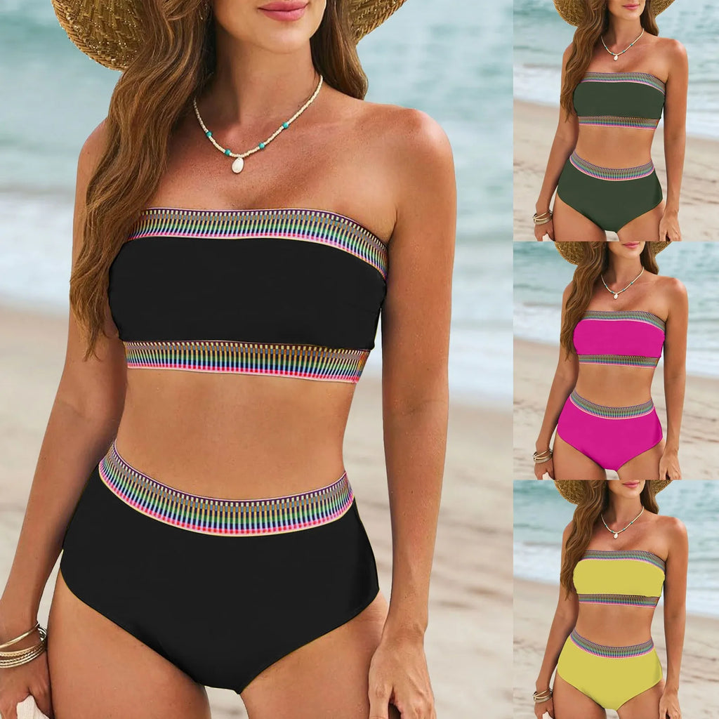 Swimsuit 2024 Trend Women's Bikini Sets Tube Crop 2 Piece Push Up Bra High Waisted Wrap Hip Swimsuit Beach Vacation Biquini - Sun Studio