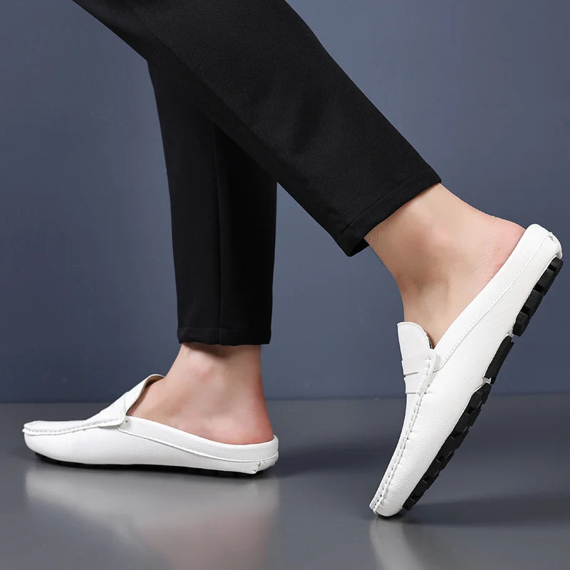 YRZL Loafers Summer Slip on Half Shoes for Men PU Leather Slippers Casual Breathable Comfy Loafers Moccasins Casual Shoes Men - Sun Studio
