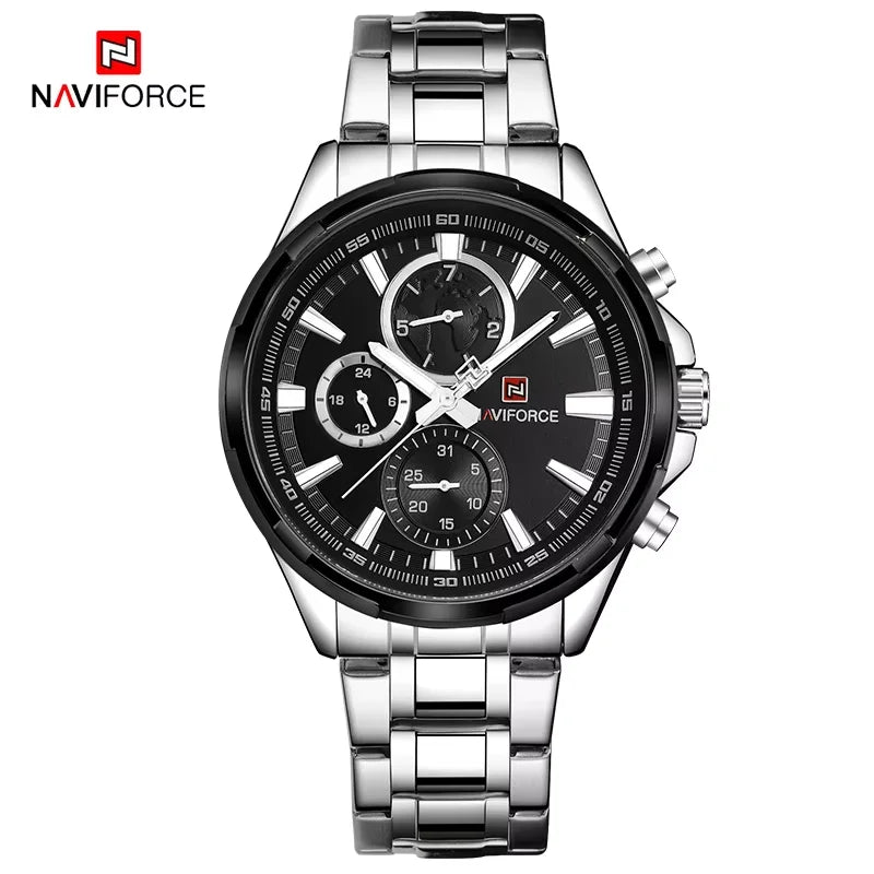 NAVIFORCE Classic Casual Business Male Watches Stainless Steel Waterproof Wristwatch Quartz Date Display Clock Relogio Masculino - Sun Studio