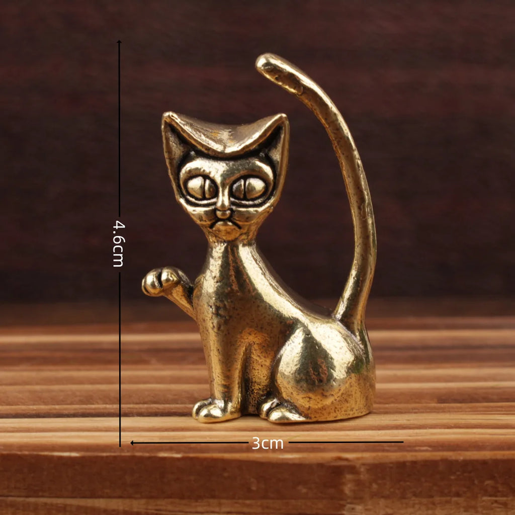 Brass cat Statue Cute 2pcs Miniature Figurines Desk Ornament Decorations Accessories Copper Animal Sculpture Home Decor Crafts - Sun Studio